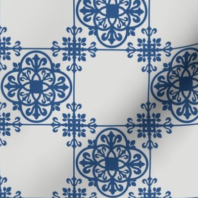 Delft Blue light contour vintage tiles mosaic white