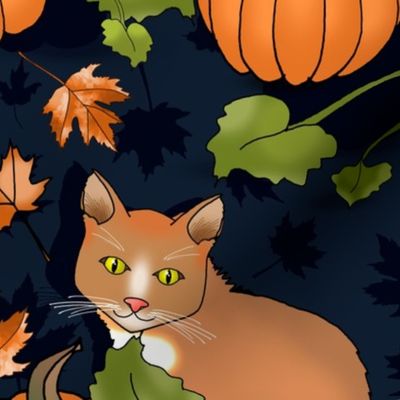 Kitty Cat Pumpkin Patch (Midnight Blue large scale)