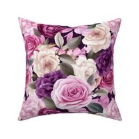 Densely Packed Jumbo Floral Rose Blossoms in Pink, Violet and White