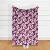 Densely Packed Jumbo Floral Rose Blossoms in Pink, Violet and White