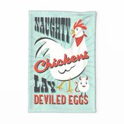 Naughty Chickens Lay Deviled Eggs Tea Towel and Wall Hanging Aqua