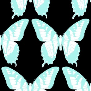 medium electric butterfly fleet light turquoise and white on black