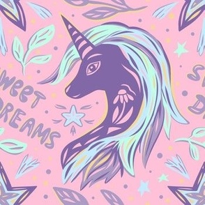 Fairy Unicorn and sweet dreams. Pink and purple color