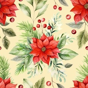 Christmas holiday winter poinsettia flower watercolor Xmas