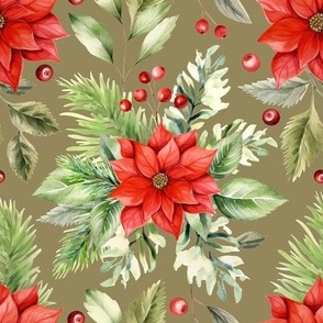 Christmas holiday winter poinsettia flower watercolor Xmas