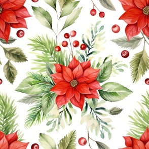 Big Size. Christmas holiday winter poinsettia flower watercolor Xmas