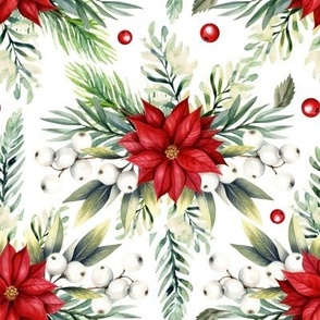 Christmas holiday winter poinsettia flower watercolor Xmas