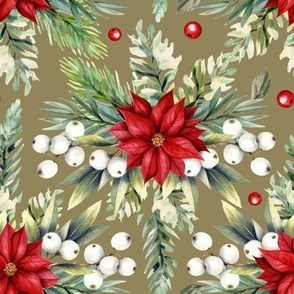 Christmas holiday winter poinsettia flower watercolor Xmas