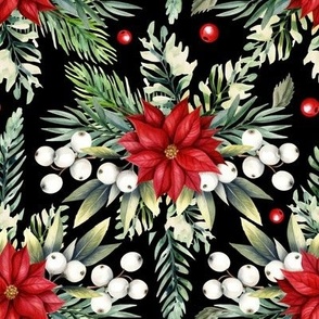 Christmas holiday winter poinsettia flower watercolor Xmas