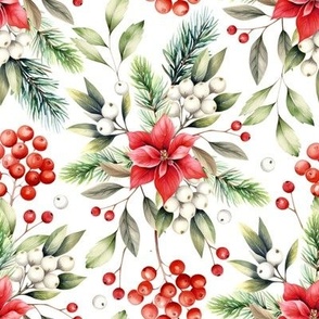 Christmas holiday winter poinsettia flower watercolor Xmas