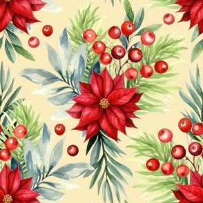 Christmas holiday winter poinsettia flower watercolor Xmas