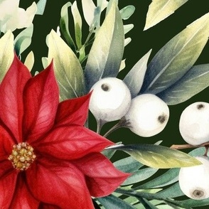 Big Size. Christmas holiday winter poinsettia flower watercolor Xmas