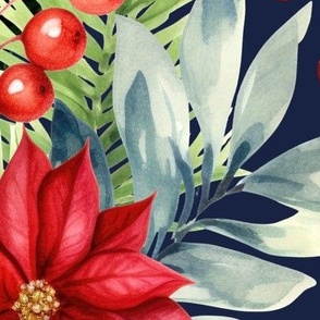 Big Size. Christmas holiday winter poinsettia flower watercolor Xmas