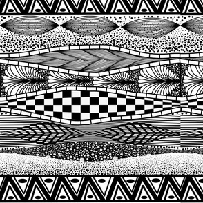 Doodle Patterns Horizontal Stripes Black and White
