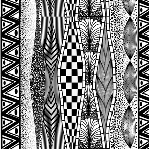 Pen and Ink Line Doodle Patterns Vertical Stripes Black and White