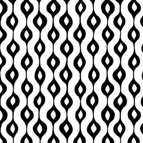 Hand Drawn Doodle Ogee Pinstripes, Black and White (Small Scale)