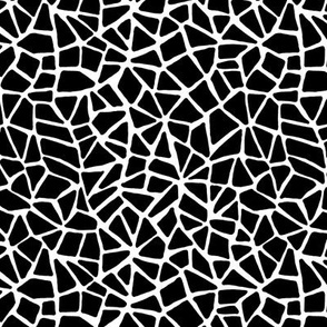Hand Drawn Cracked Kintsugi Mosaic, White on Black (Small Scale)