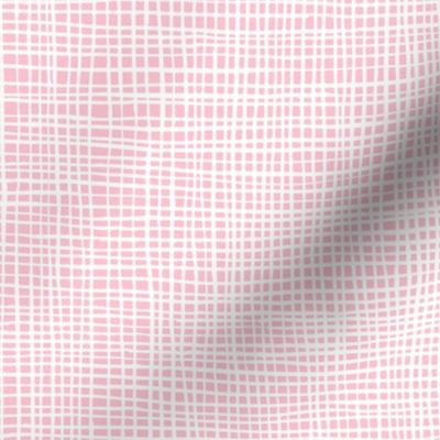 Hand Drawn Woven Baby Grid Lines, White on Baby Pink (Medium Scale)