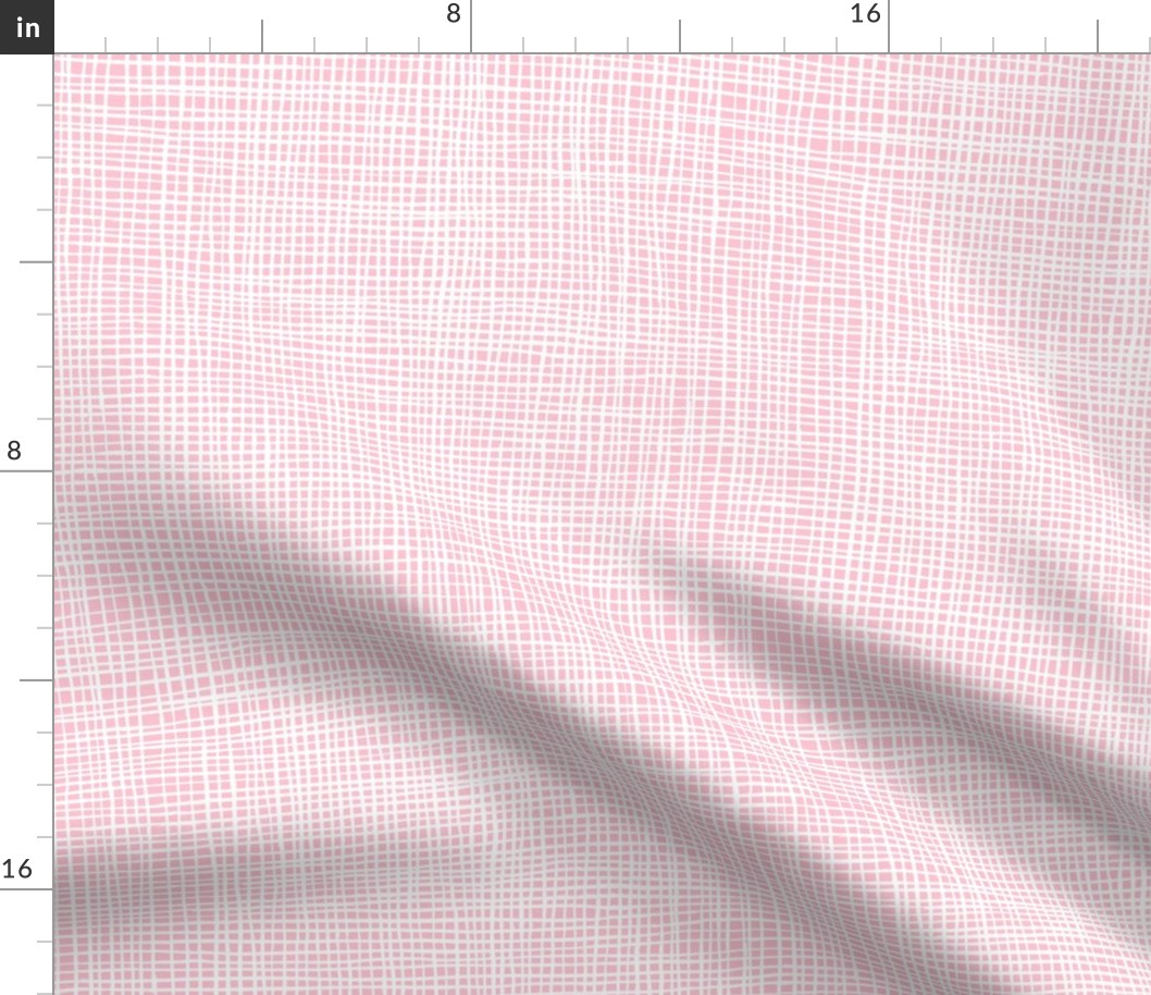 Hand Drawn Woven Baby Grid Lines, White on Baby Pink (Medium Scale)