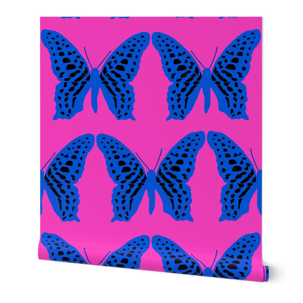 large butterfly soldiers classic blue and black on hot pink