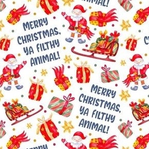 Small-Medium Scale Merry Christmas Ya Filthy Animal Santa Holiday Humor on White