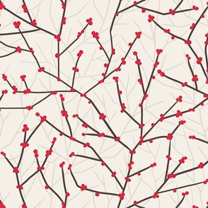 Hand-drawn Red Winterberry Branches 