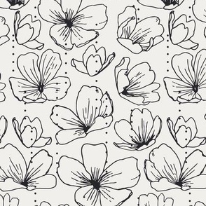 Minimalist botanical non directional line art | Small - Off White, charcoal grey