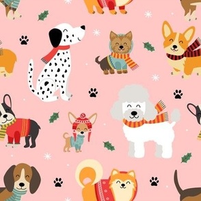 cute dogs and gifts on a pink background