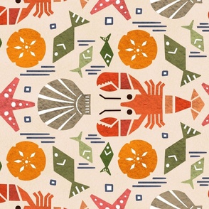 lobster and  shellfish friends tea towel / wall hanging