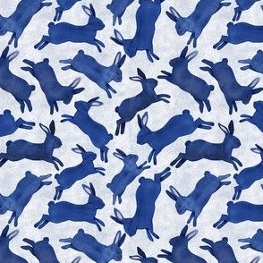 Blue Rabbits Jumping - Ditsy Scale - Blue Bckg Bunny Bunnies Easter Boy Nursery