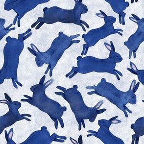 Blue Rabbits Jumping - Small Scale - Blue Bckg Bunny Bunnies Easter Boy Nursery