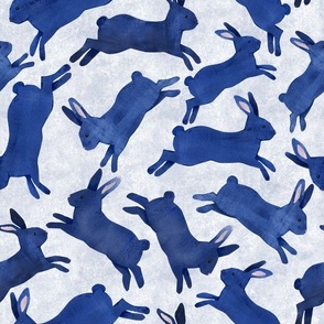Blue Rabbits Jumping - Medium Scale - Blue Bckg Bunny Bunnies Easter Boy Nursery