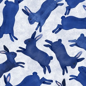 Blue Rabbits Jumping - Large Scale - Blue Bckg Bunny Bunnies Easter Boy Nursery