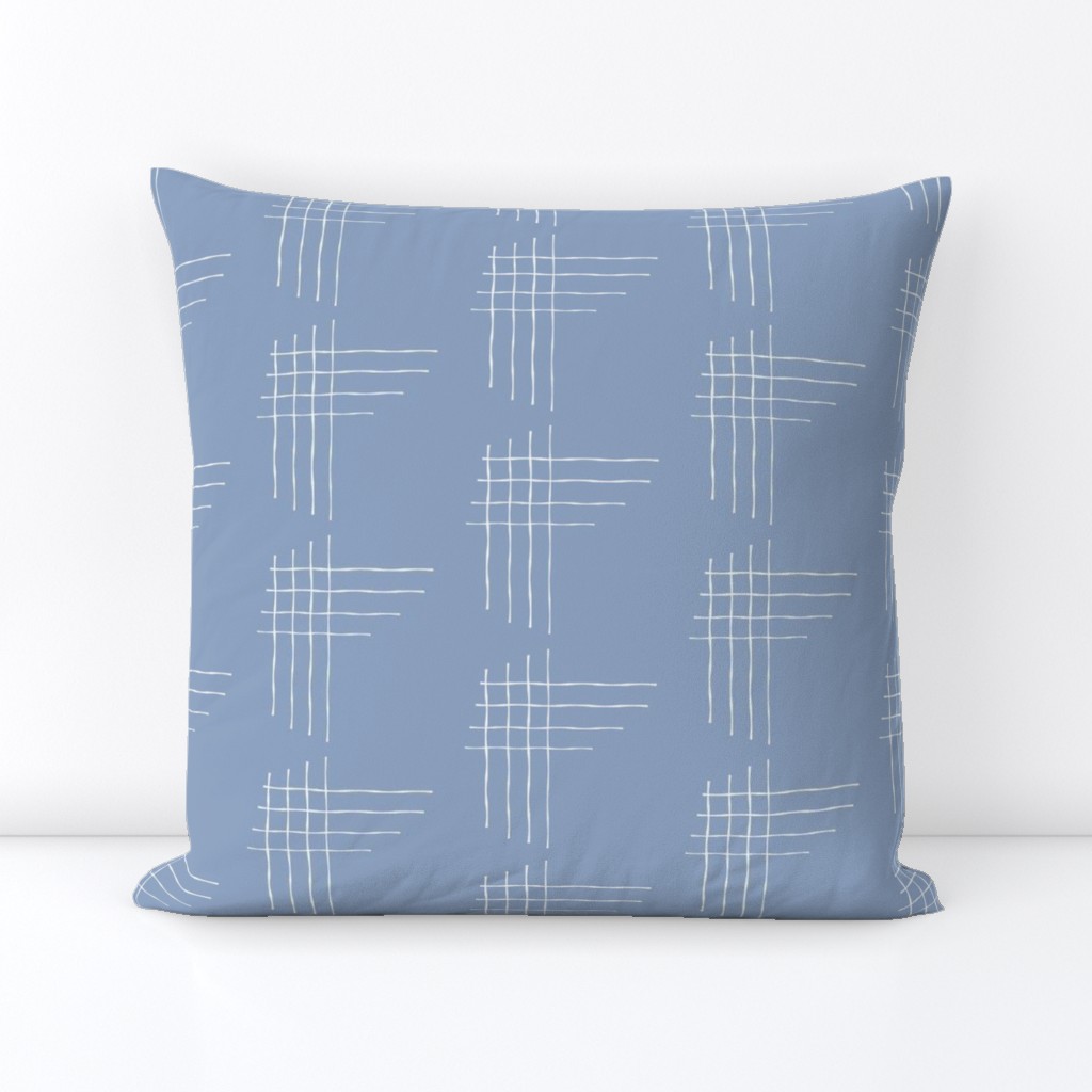 White Wavy Crosshatches on Cornflower Blue 