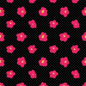 Totally 80s pink blooms on black and white polka dot small