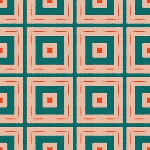 Boho Chic Square Jagged Edge Tile Graphic Green Beige Red Grungy Arrow 