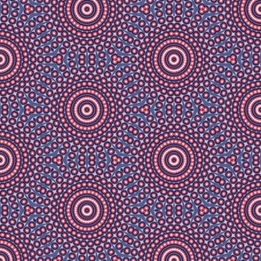 Boho Spiral Sunburst Dots, Deep Heather & Pink, Medium Scale