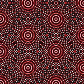 Boho Spiral Sunburst Dots, Black Red and White, Medium Scale