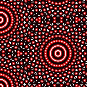 Boho Spiral Sunburst Dots, Black Red and White, Large scale