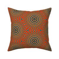 Boho Spiral Sunburst Dots, Orange Blue Black, Medium Scale