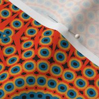 Boho Spiral Sunburst Dots, Orange Blue Black, Medium Scale