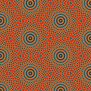 Boho Spiral Sunburst Dots, Orange Blue Black, Medium Scale