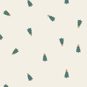tiny tossed christmas trees in pine green