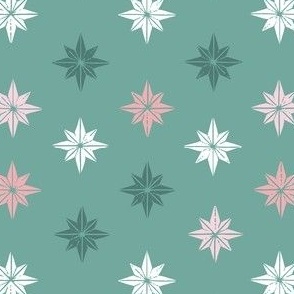 kitsch Christmas bon bon stars in pink on mint green