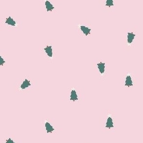 mini micro tossed green christmas trees on pink floss