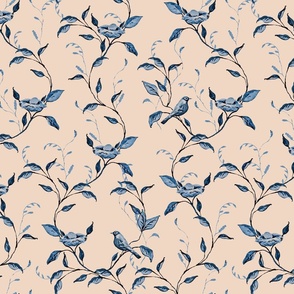 Ginger Jar Birds and Branches Blue on Peach