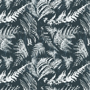 Modern Abstract Monochrome, Forest Ferns, Dark Blue and White,  Medium