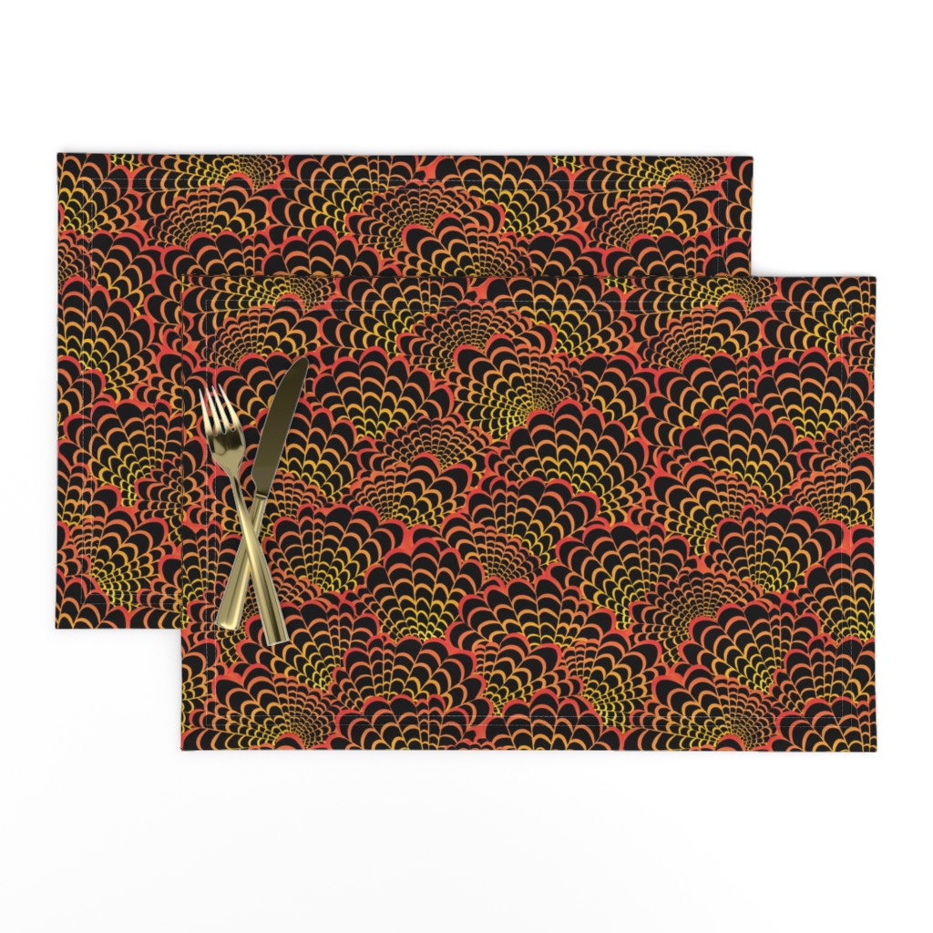 L Festive Thanksgiving  & Celebrate Chinese New Year - Chinoiserie - Abstract Animal Print - Abstract Bird - Gilded Red Gold Feather on deep Black