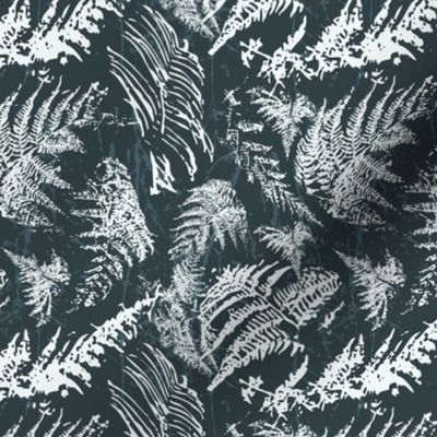 Modern Abstract Monochrome, Forest Ferns, Dark Blue and White,  Small