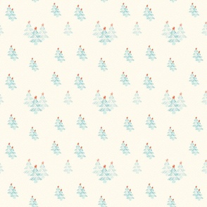 Simple little teal sketched Christmas trees, cream background. 6”